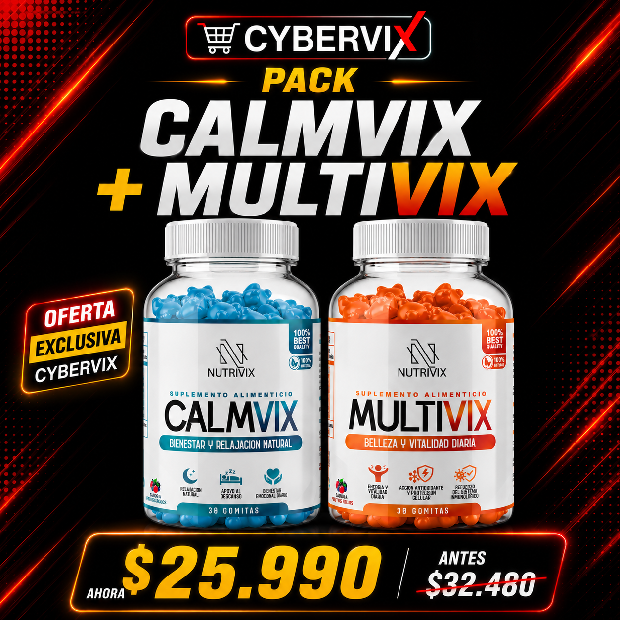 PACK CalmVix + MultiVix – Gomitas sabor frutos rojos – Oferta Cyber VIX