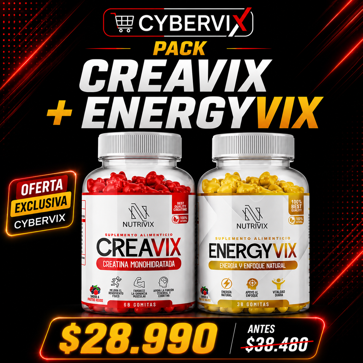 PACK Creavix & EnergyVix Sabor Frutos Rojos – Oferta Cyber VIX